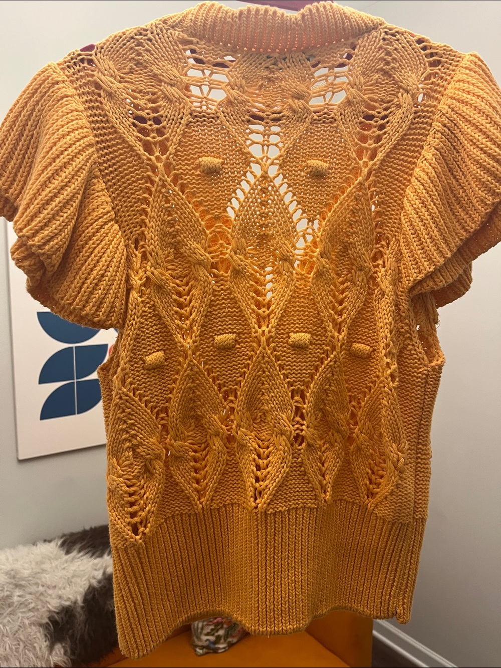 Zara light orange  Open-Knit Short Sleeve cotton Cardigan - Picture 8 of 12